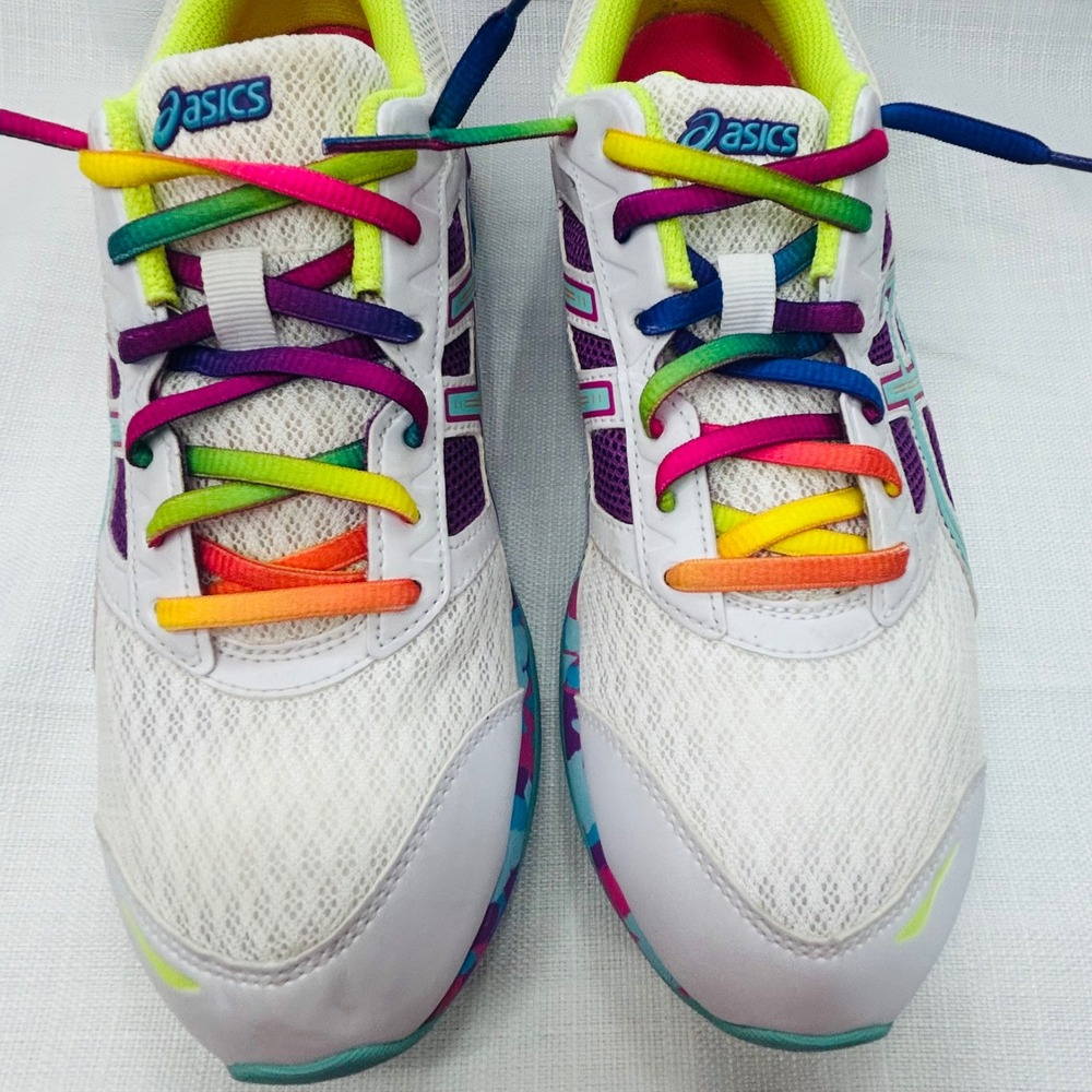 Asics Gel-Frantic 7 Running Shoes Womens 10 White Purple Teal Rainbow Sneakers - Picture 7 of 15